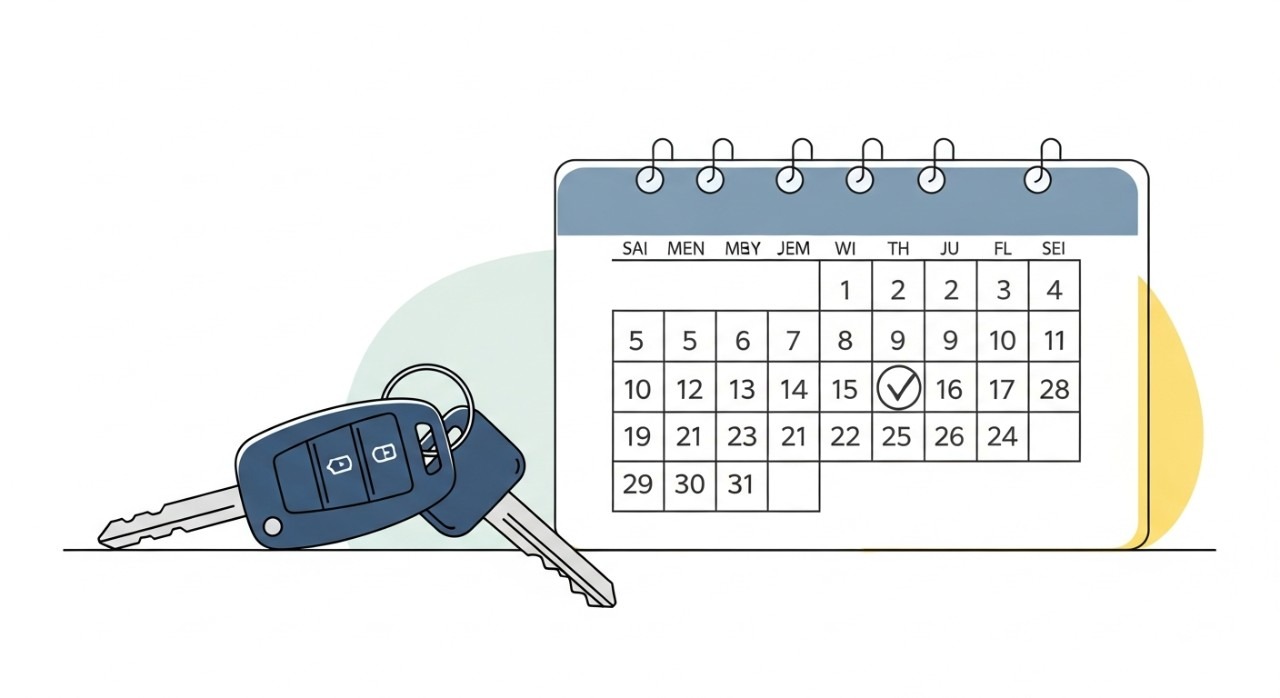 Cara Bayar Pinjaman Kereta Melalui Maybank2u Terkini 1 Kunci kereta diletakkan di sebelah kalendar yang menunjukkan tarikh pembayaran pinjaman telah ditandakan selesai.