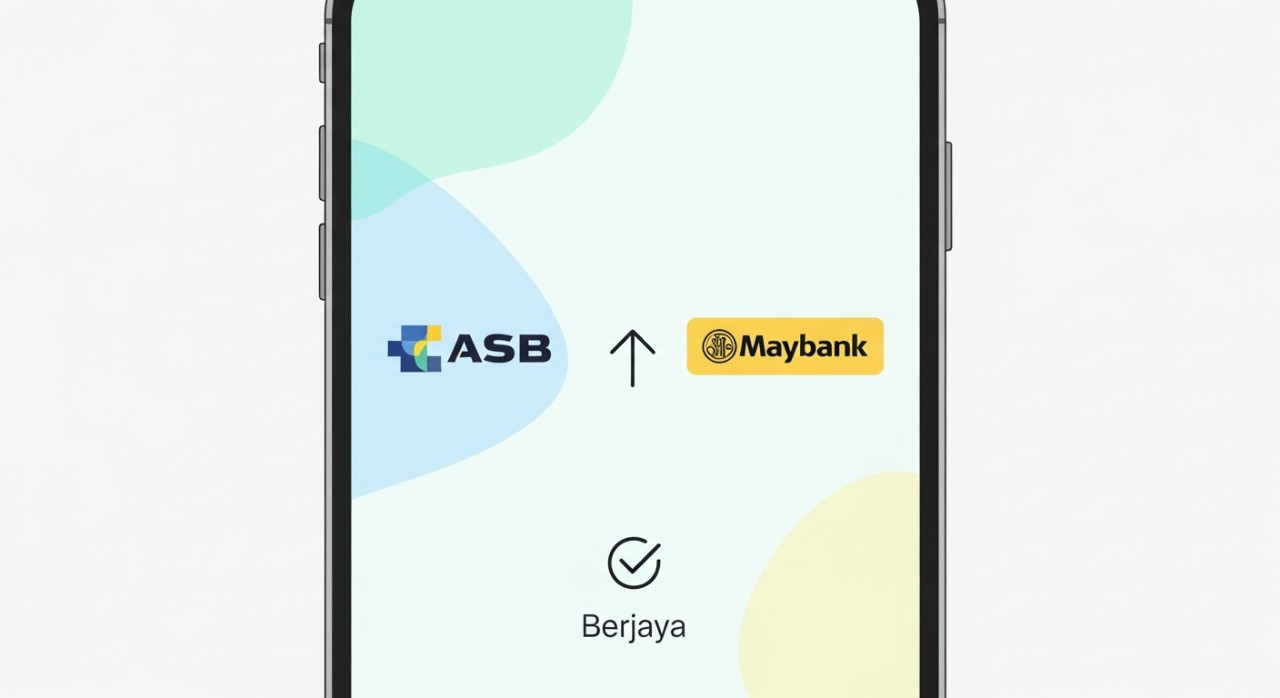 Skrin telefon pintar memaparkan notifikasi pemindahan wang ASB yang berjaya ke akaun Maybank.