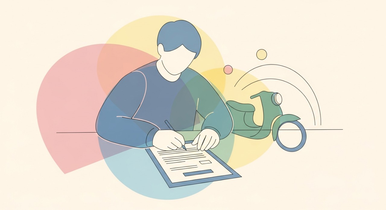 Jadual Pinjaman Motosikal Tanpa Penjamin Mengikut Model dan Jenama 1 Seorang individu sedang mengisi borang permohonan untuk pinjaman motosikal.