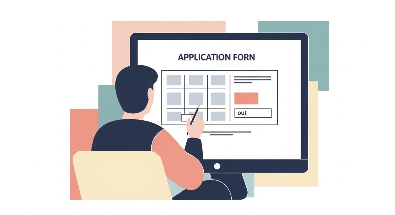 Seseorang sedang mengisi borang permohonan pinjaman kenderaan secara dalam talian.