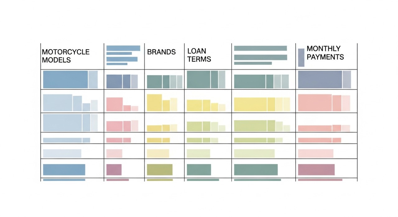 jadual pinjaman motosikal baharu mengikut model dan jenama
