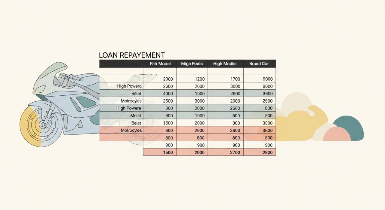 jadual pinjaman motosikal kuasa tinggi mengikut model dan jenama