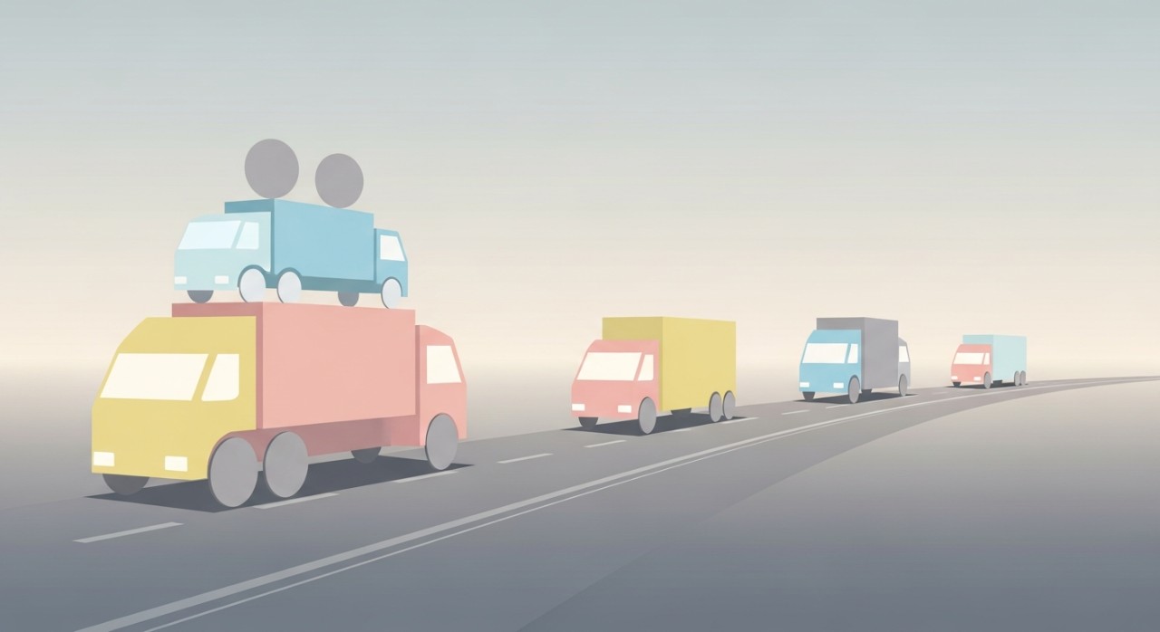 Beberapa kenderaan komersial terpakai sedang bergerak di jalan raya.