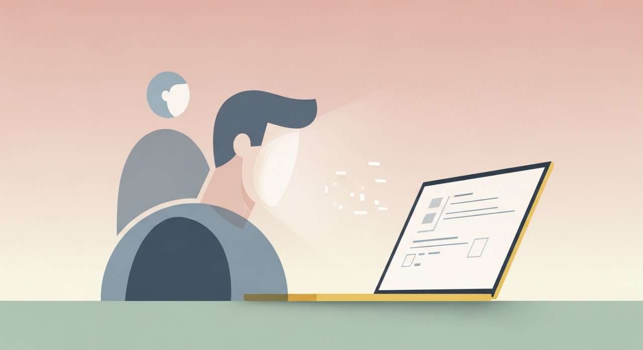 Seorang lelaki sedang membandingkan pilihan pinjaman motosikal di komputer riba.