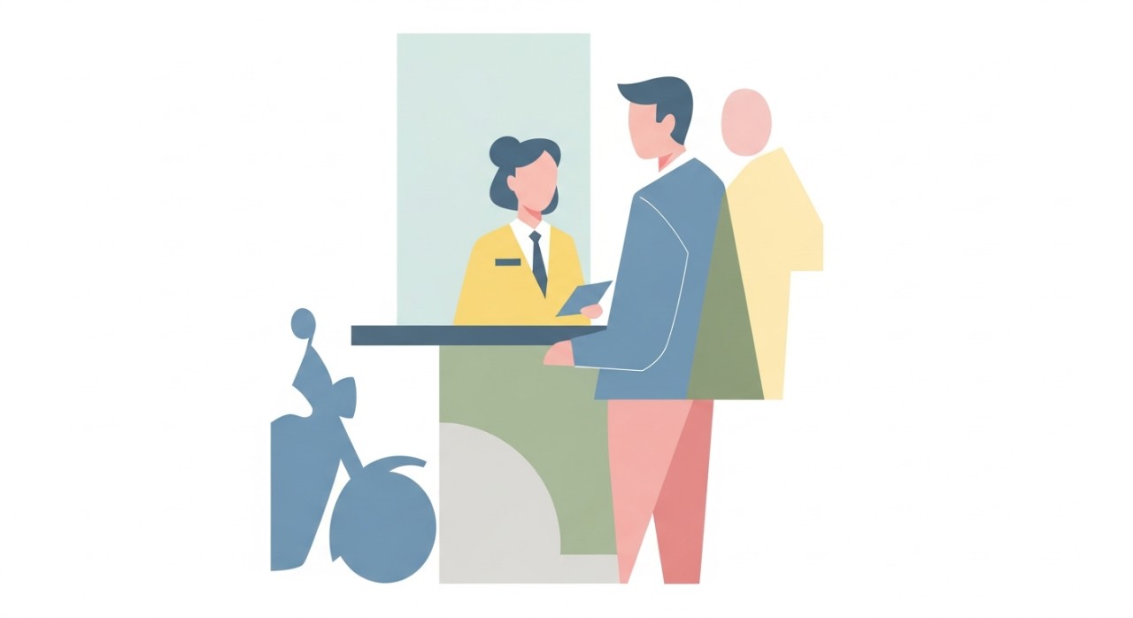 Seorang lelaki sedang berinteraksi dengan pegawai bank untuk permohonan pinjaman motosikal.