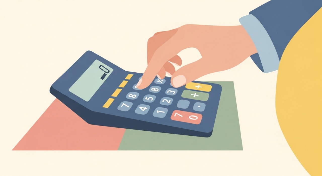 Seseorang sedang menggunakan kalkulator kewangan untuk mengira faedah pinjaman kenderaan yang berubah.