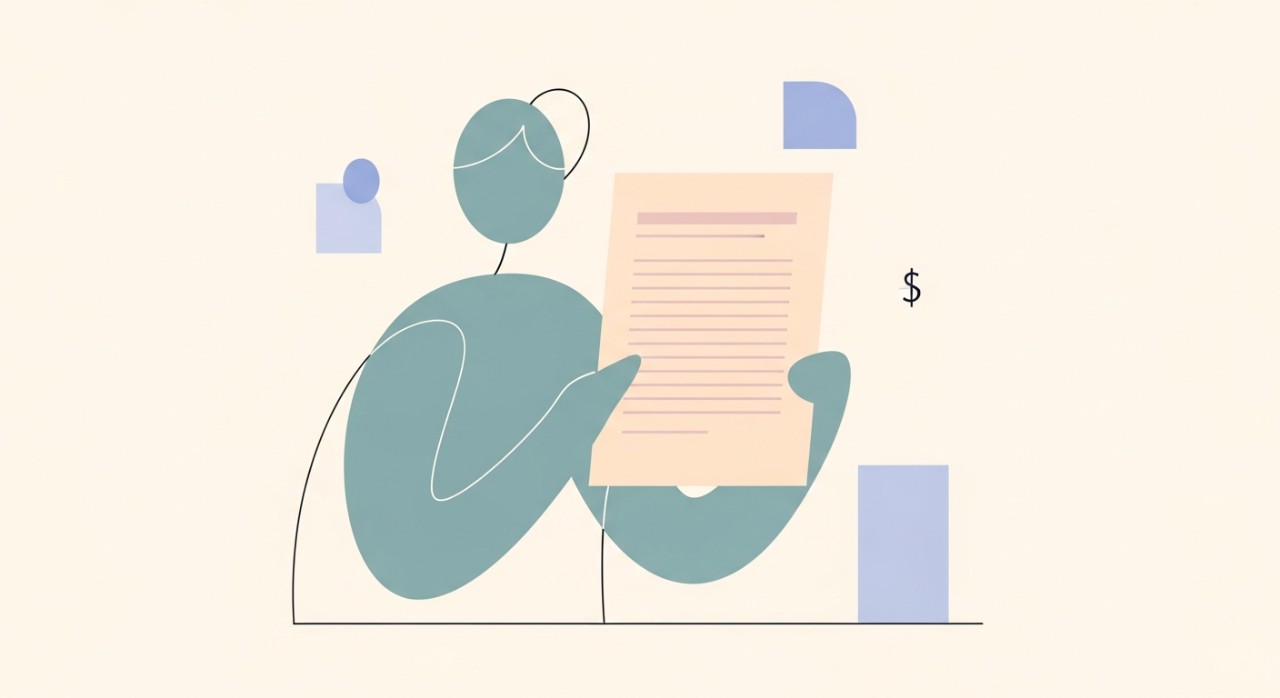 Seseorang sedang meneliti dokumen jadual bayaran pinjaman kereta.