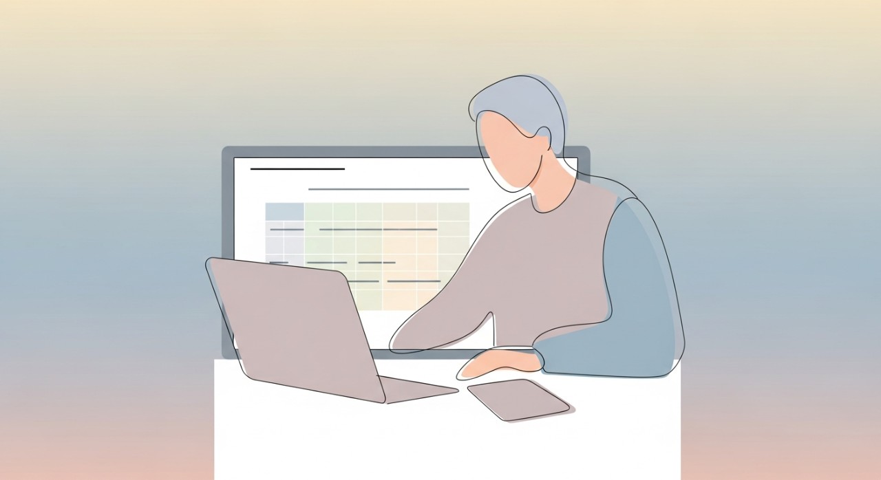 Jadual Pinjaman Kereta Baharu dan Terpakai Faedah Tetap 2026 1 Seseorang sedang meneliti jadual pembayaran pinjaman kereta di komputer riba.