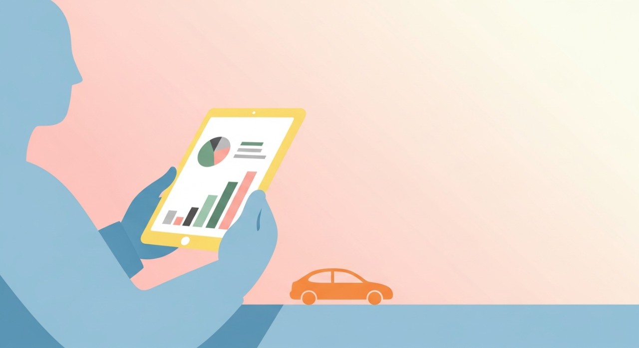 Seseorang sedang membandingkan pelbagai pilihan pinjaman kenderaan.