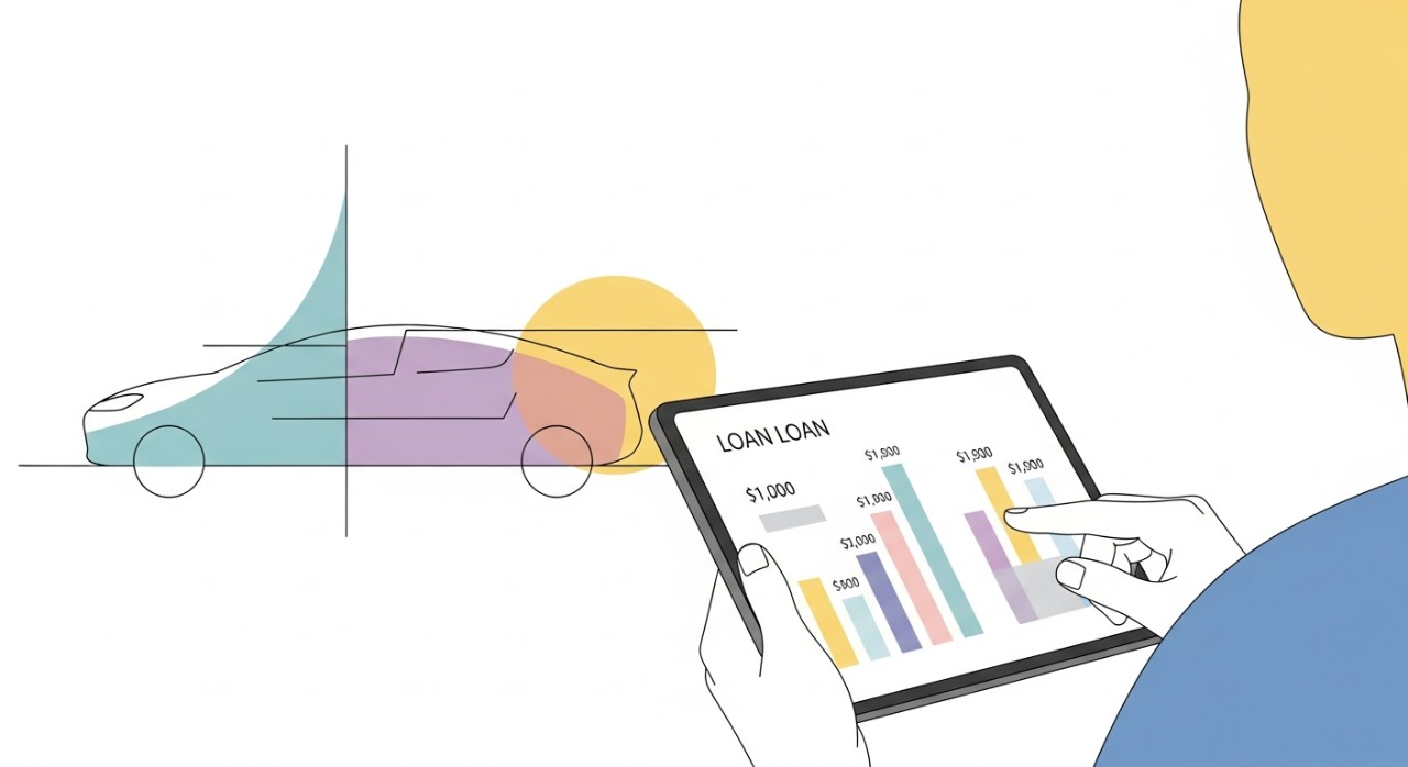 Seseorang sedang meneliti pelbagai pilihan pinjaman untuk membeli kereta elektrik.