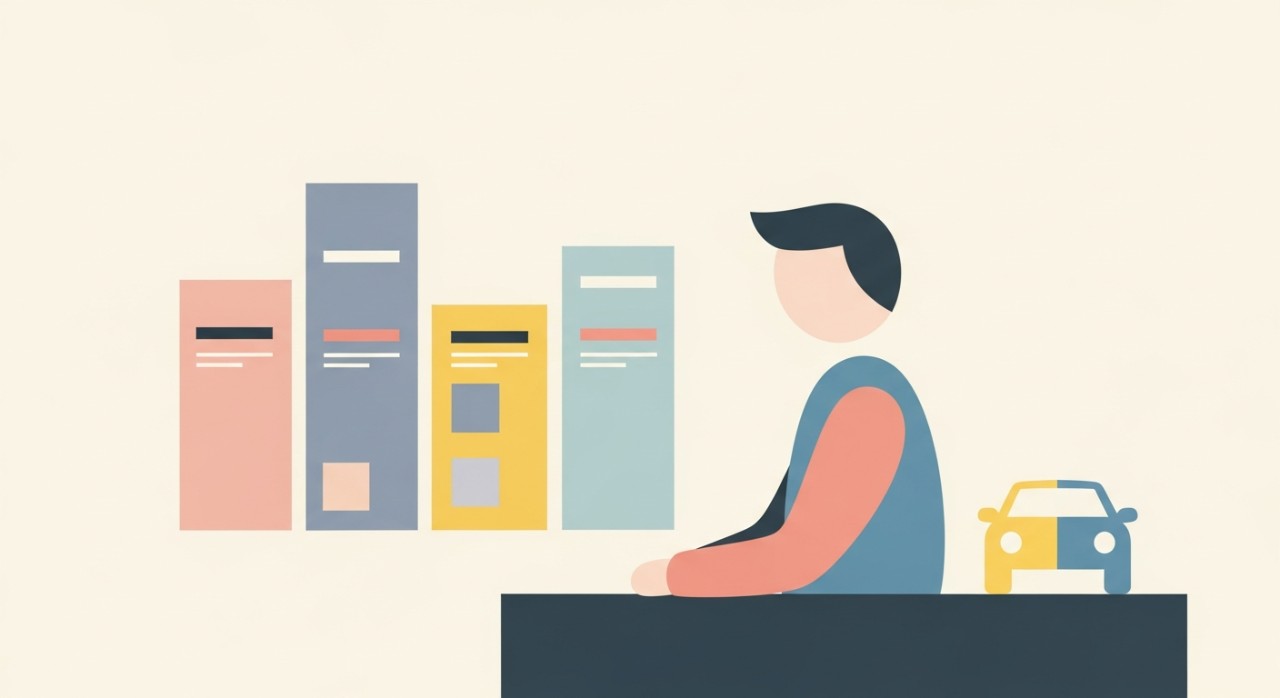 Seorang individu sedang membandingkan beberapa tawaran pinjaman untuk kenderaan.