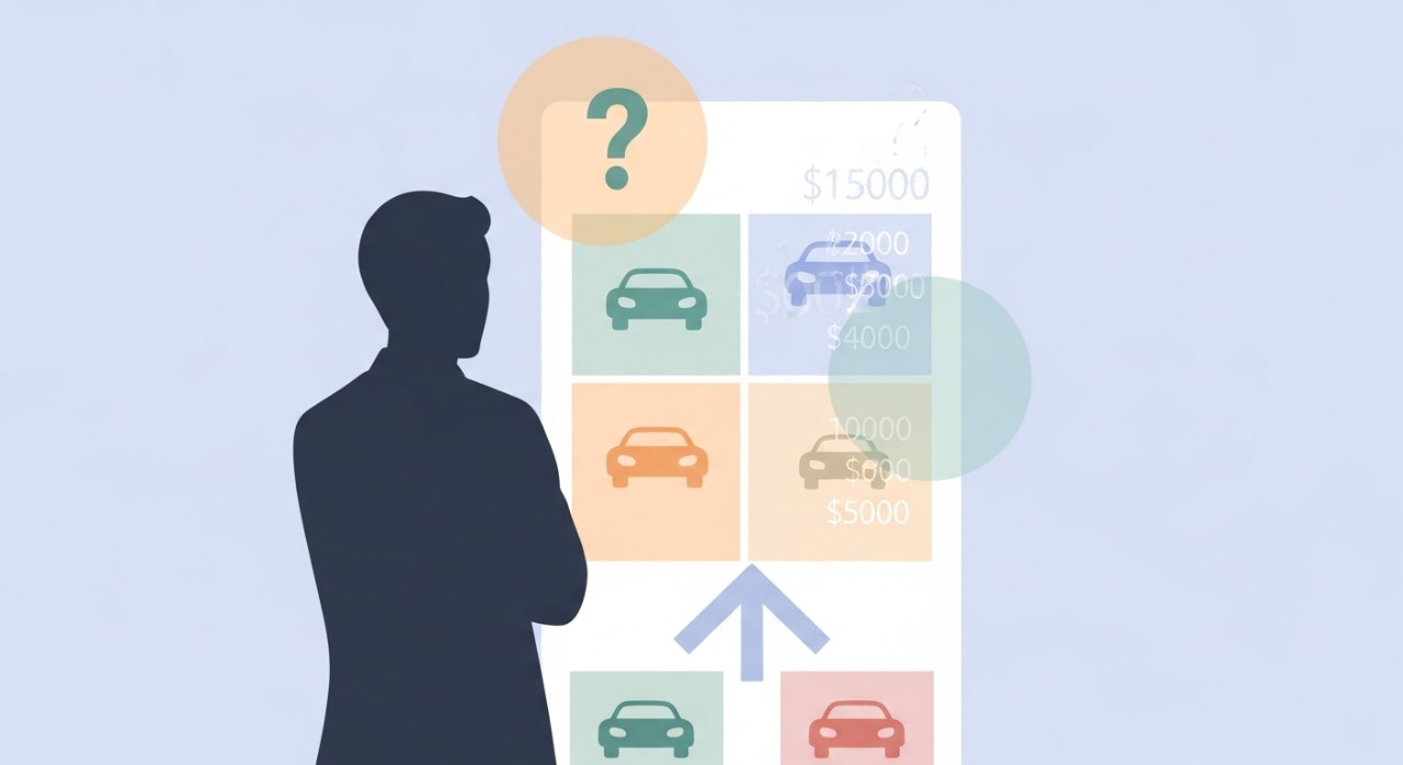 Seseorang sedang mengira dan membandingkan pilihan pinjaman untuk membeli kereta.