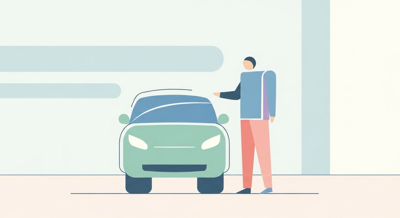 Seorang individu sedang meneliti kereta elektrik terpakai di bilik pameran.