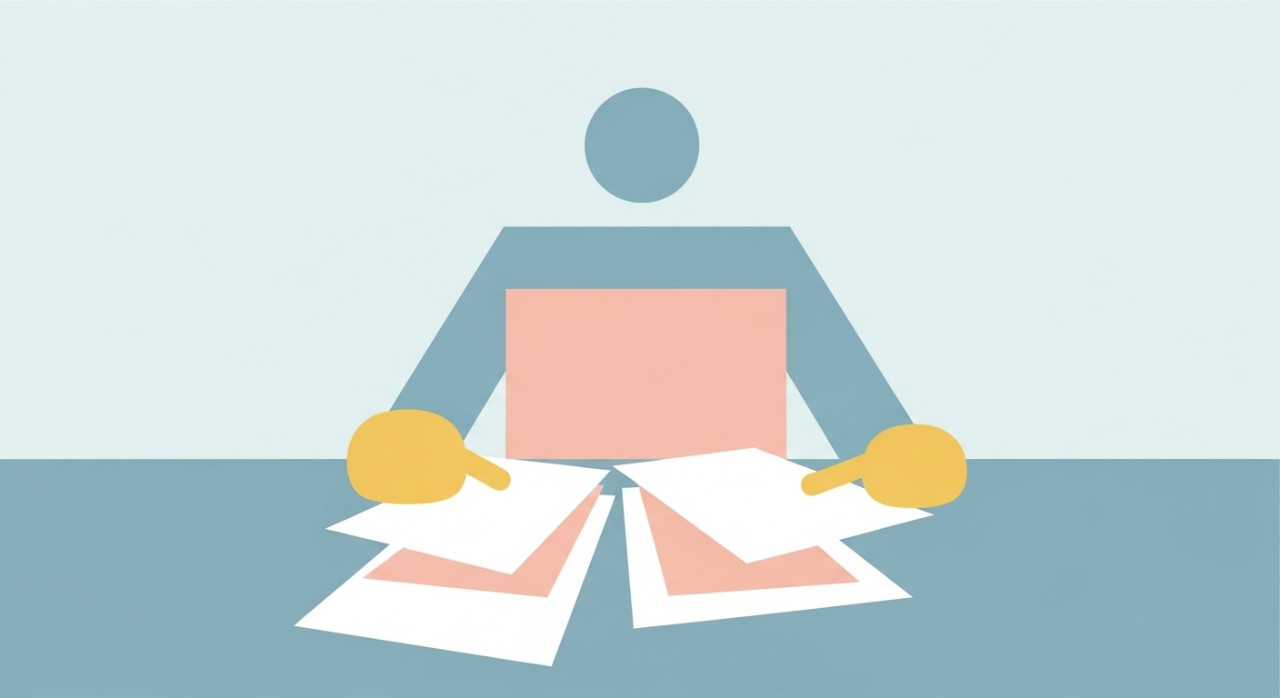 Seseorang sedang meneliti dokumen pinjaman kereta di meja.