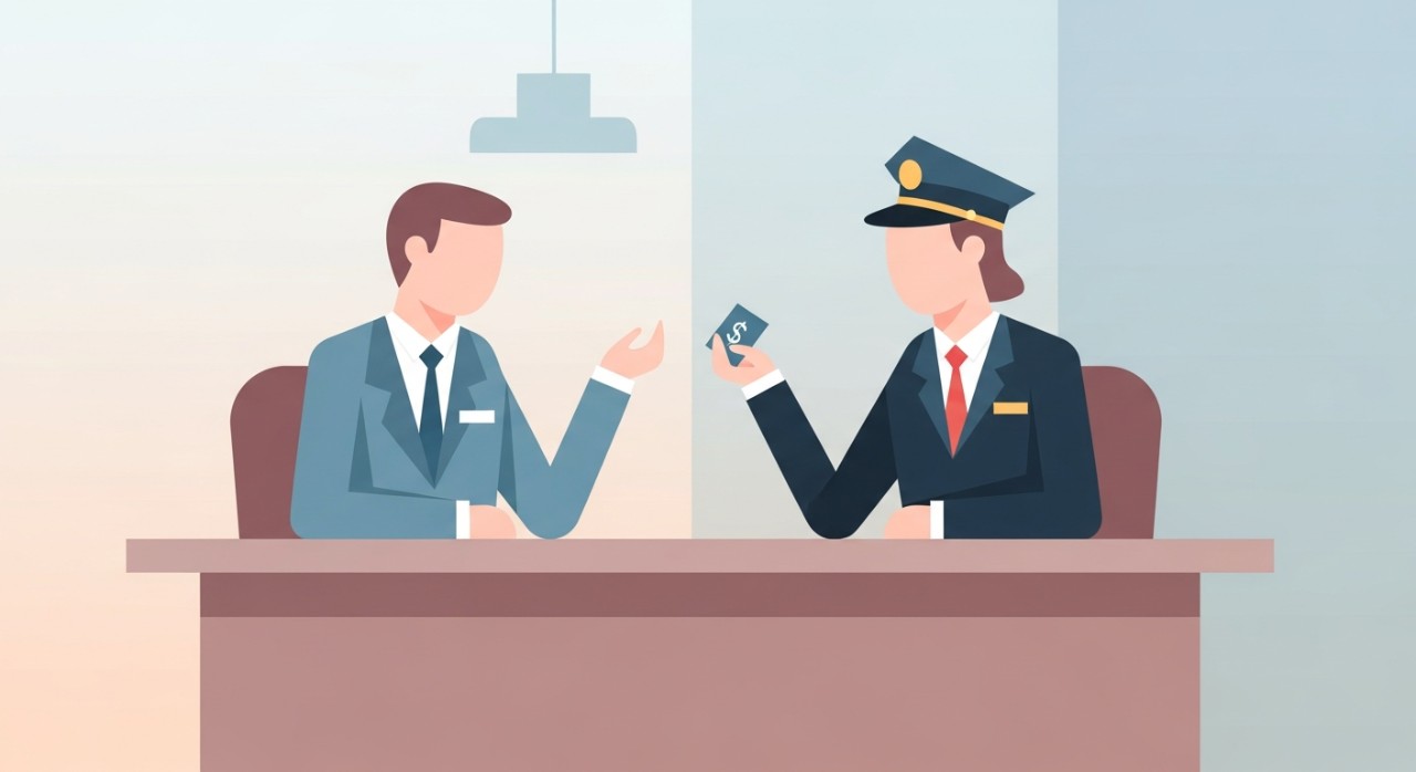 Seorang penjawat awam berbincang dengan pegawai bank mengenai pinjaman kenderaan.