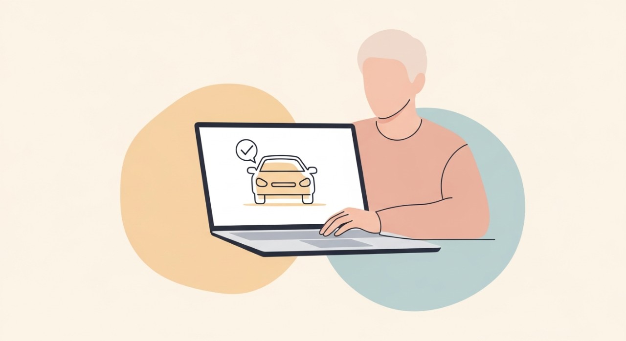 Seseorang sedang menggunakan komputer riba untuk memohon pinjaman kenderaan secara dalam talian.