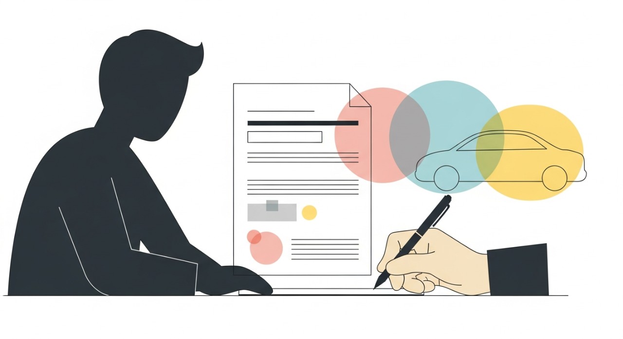 Jadual Pinjaman Kereta Baharu dan Terpakai Tanpa Penjamin 1 Seseorang sedang mengisi borang permohonan pinjaman kereta.