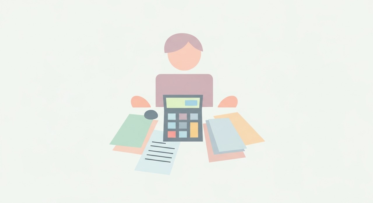 Seseorang sedang mengira bayaran pinjaman kereta menggunakan kalkulator dan kertas.