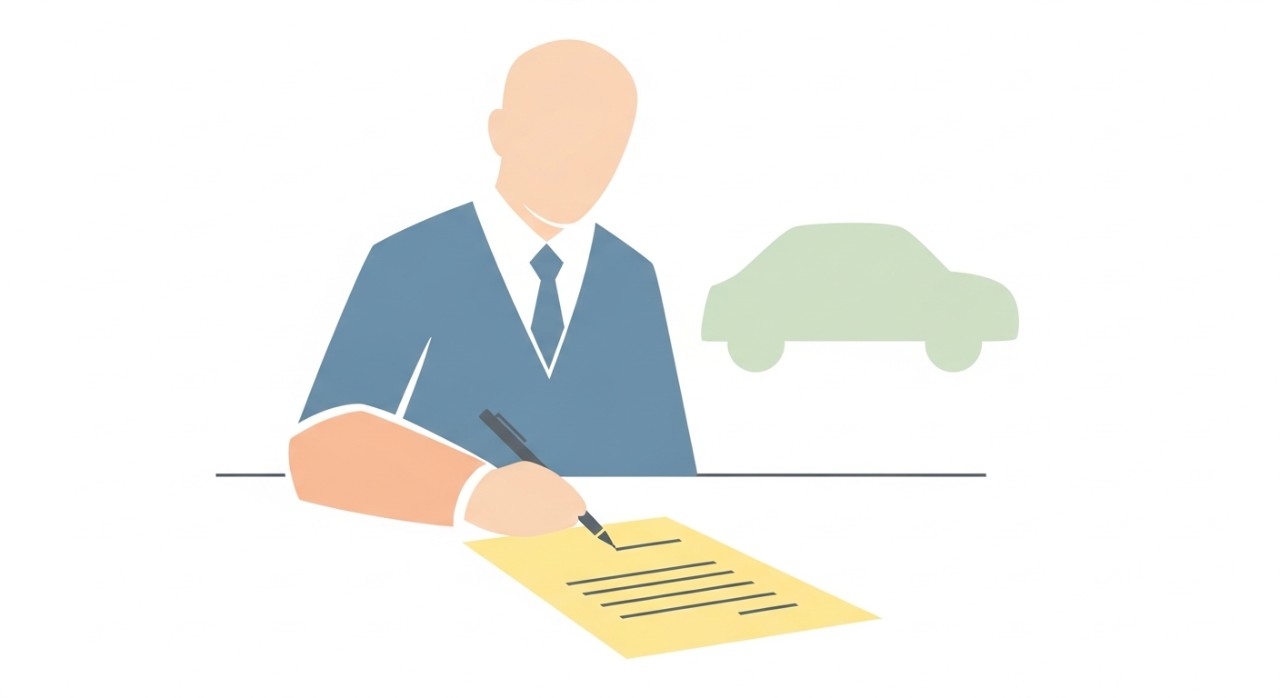 Seorang pegawai kerajaan sedang menandatangani perjanjian pinjaman pembelian kereta.