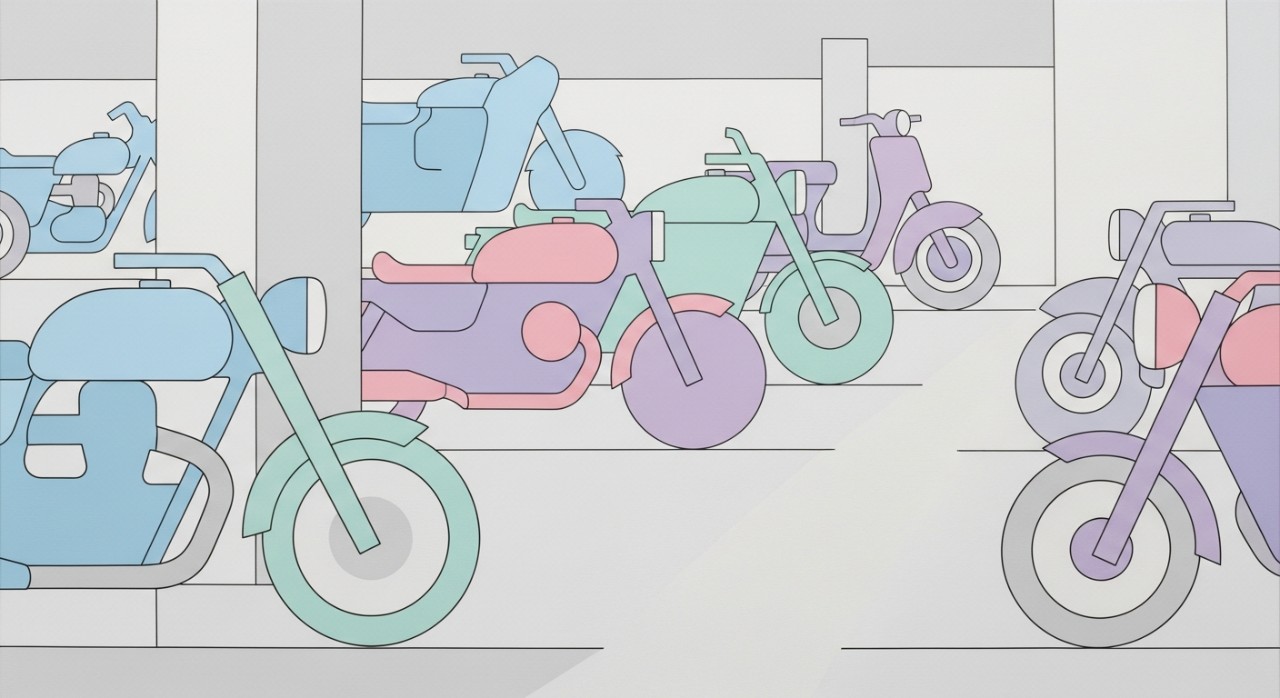 Jadual Pinjaman Motosikal Terpakai Mengikut Model dan Jenama 1 Pelbagai model dan jenama motosikal terpakai dipamerkan di sebuah bilik pameran.