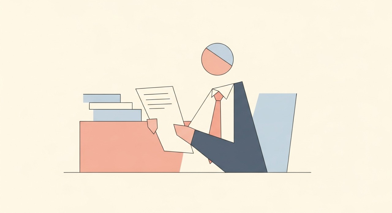 Seorang pemilik perniagaan sedang meninjau dokumen pelan kewangan di pejabat.