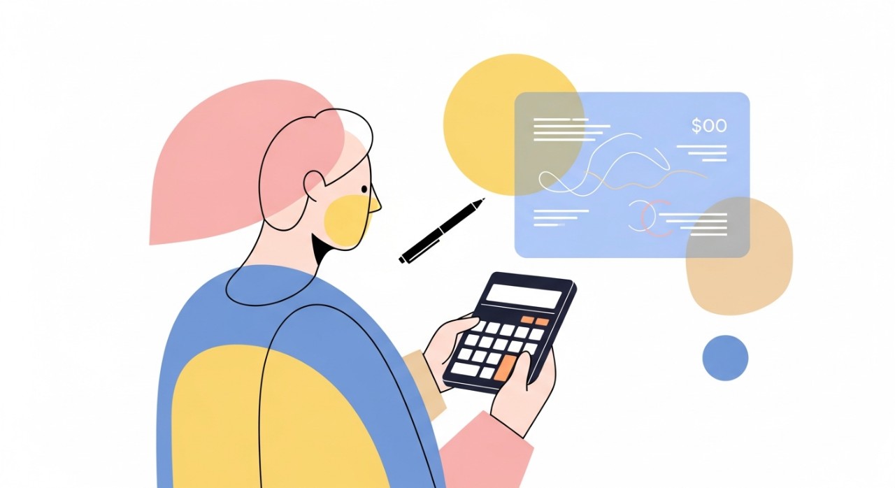 Seseorang sedang mengira bayaran ansuran bulanan untuk pinjaman kereta menggunakan kalkulator.