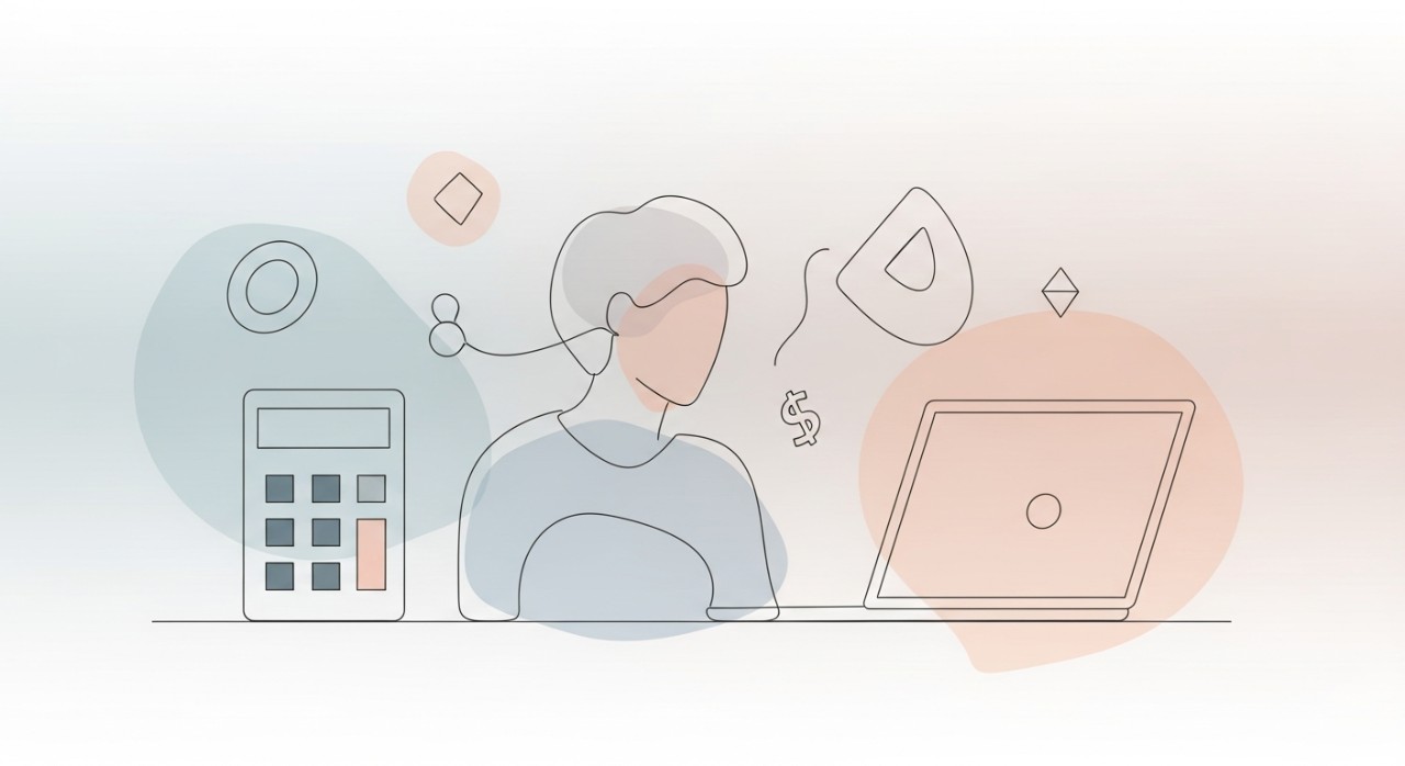 Mengurai Jadual Pinjaman Kereta Baharu Faedah Berubah 2026 1 Seseorang sedang mengira faedah pinjaman kereta menggunakan kalkulator dan komputer riba.