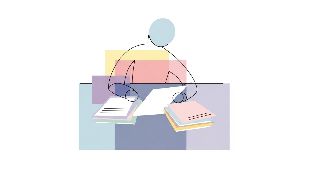 Seorang penjawat awam sedang meneliti dokumen untuk permohonan pinjaman kereta.