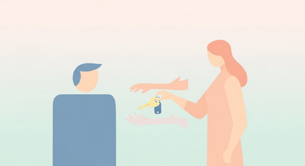 Seorang penjawat awam sedang menerima kunci kereta baharu dari seorang wakil.