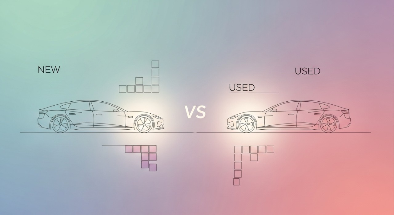 Senarai Jadual Pinjaman Kereta Baharu Dan Terpakai Elektrik 1 Dua kereta elektrik, satu model baharu dan satu terpakai, dengan data perbandingan.