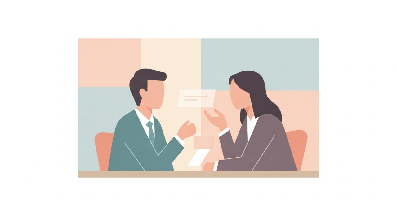 Dua individu sedang berbincang mengenai tawaran pinjaman kenderaan syariah.