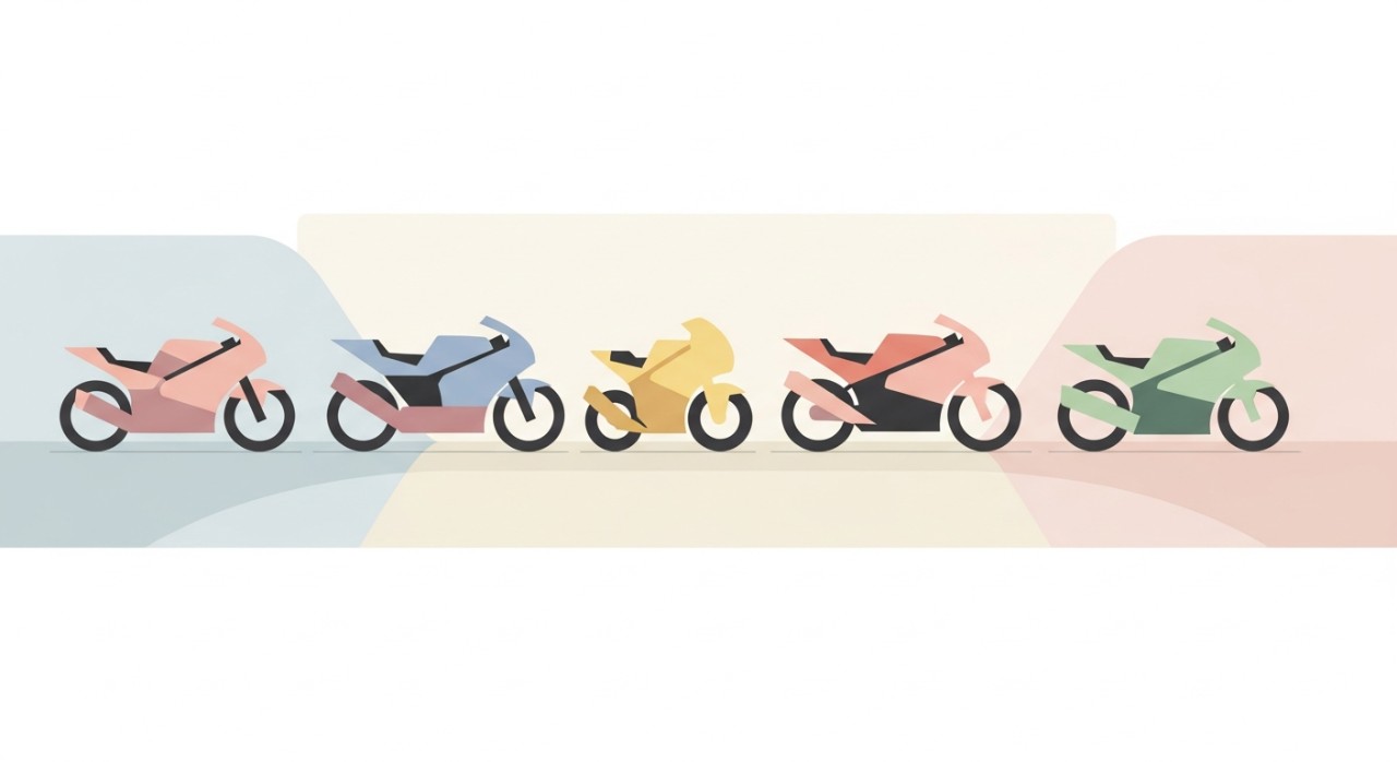 Senarai Jadual Pinjaman Motosikal Patuh Syariah Mengikut Model dan Jenama 1 Pelbagai model motosikal berbaris di bilik pameran, menanti pilihan pelanggan.