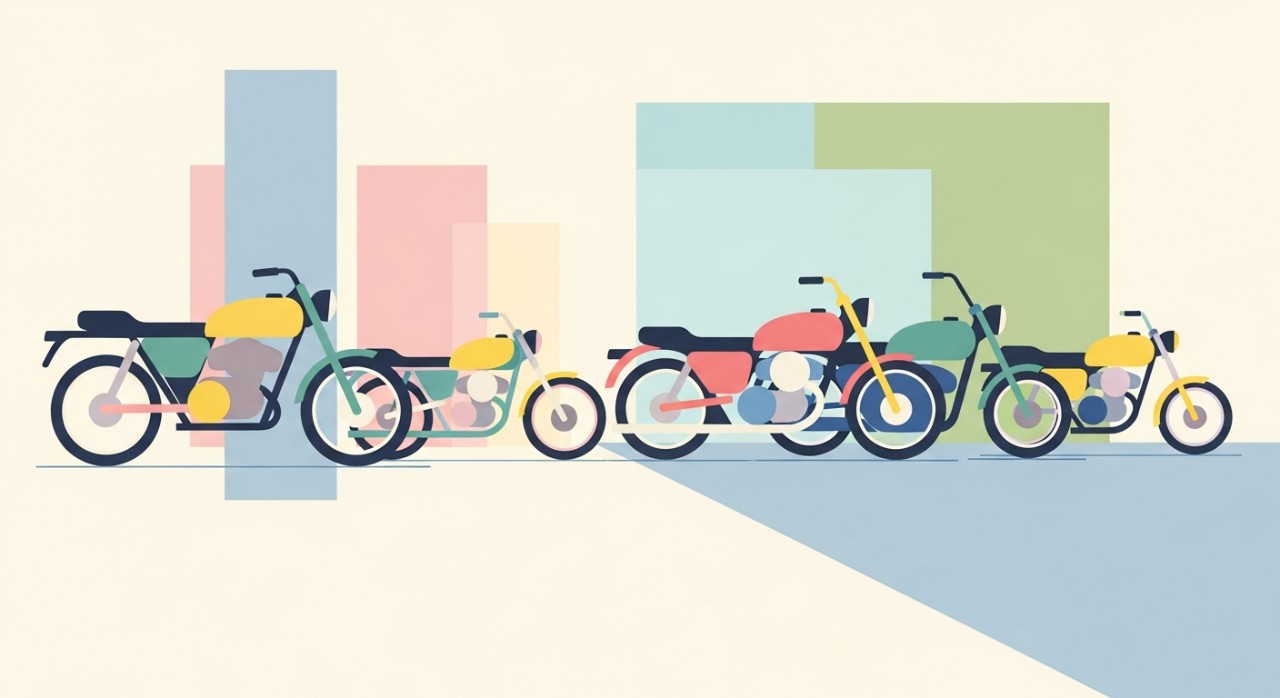 Senarai Jadual Pinjaman Motosikal Untuk Penjawat Awam Mengikut Model dan Jenama 1 Deretan pelbagai model motosikal di sebuah bilik pameran.