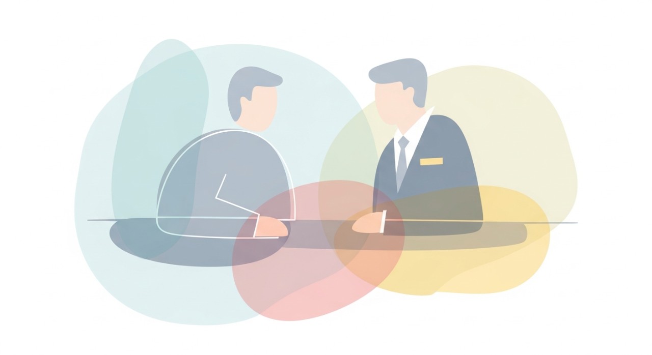 Seorang usahawan sedang berbincang dengan pegawai bank mengenai syarat kelayakan pinjaman.