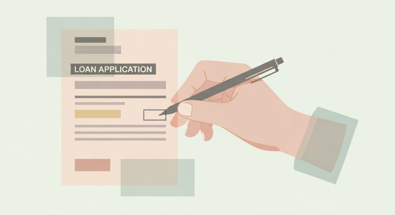 Tangan sedang mengisi borang permohonan pinjaman.