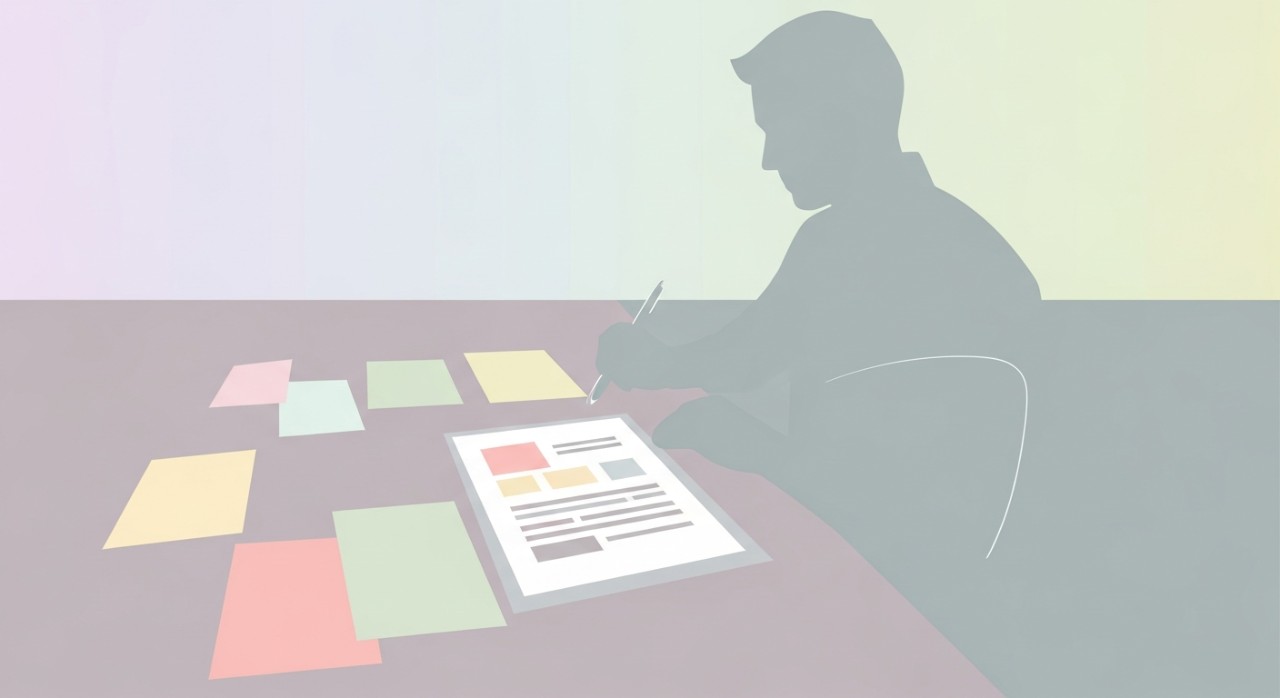 Seorang usahawan sedang meneliti dokumen permohonan pinjaman kenderaan komersial.