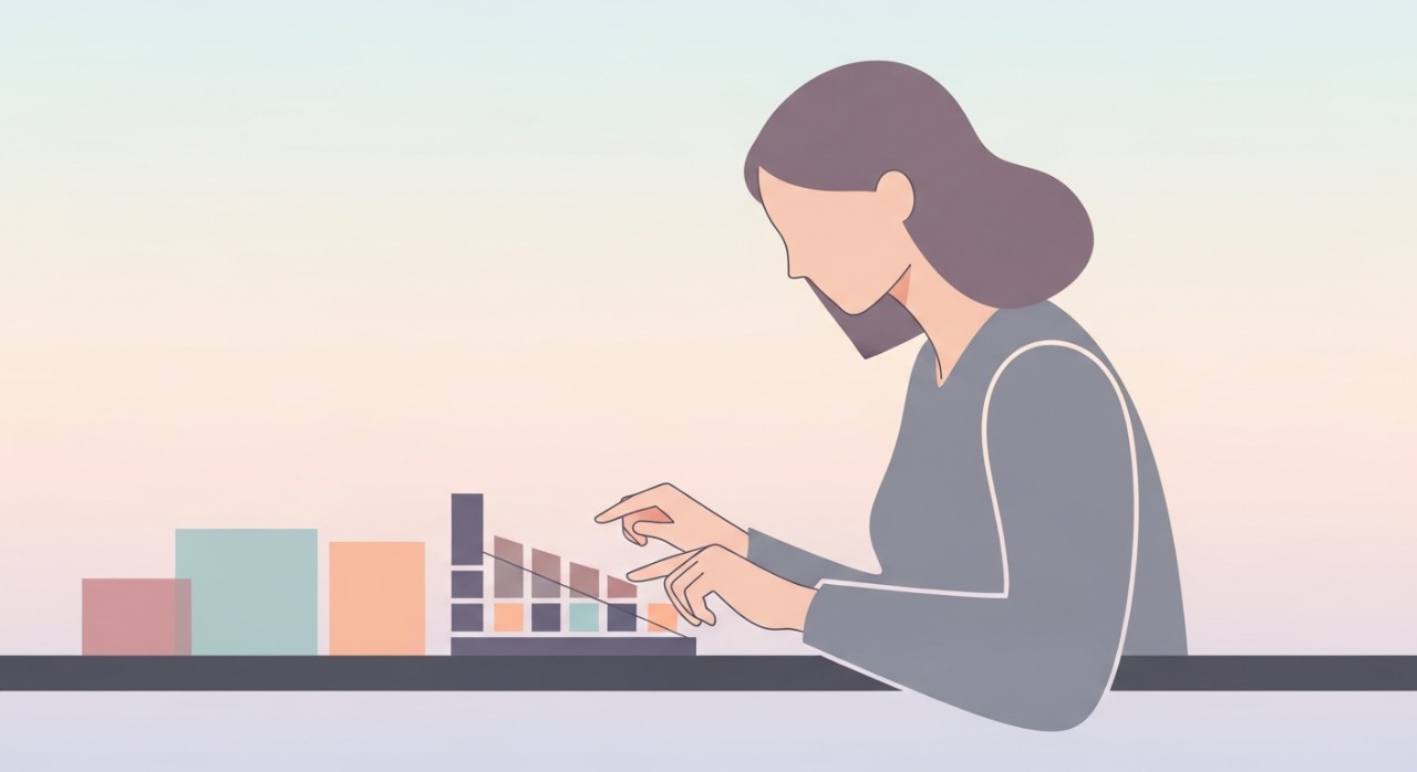 Seorang wanita sedang mengira pembayaran ansuran pinjaman kereta terpakai menggunakan kalkulator di atas meja.